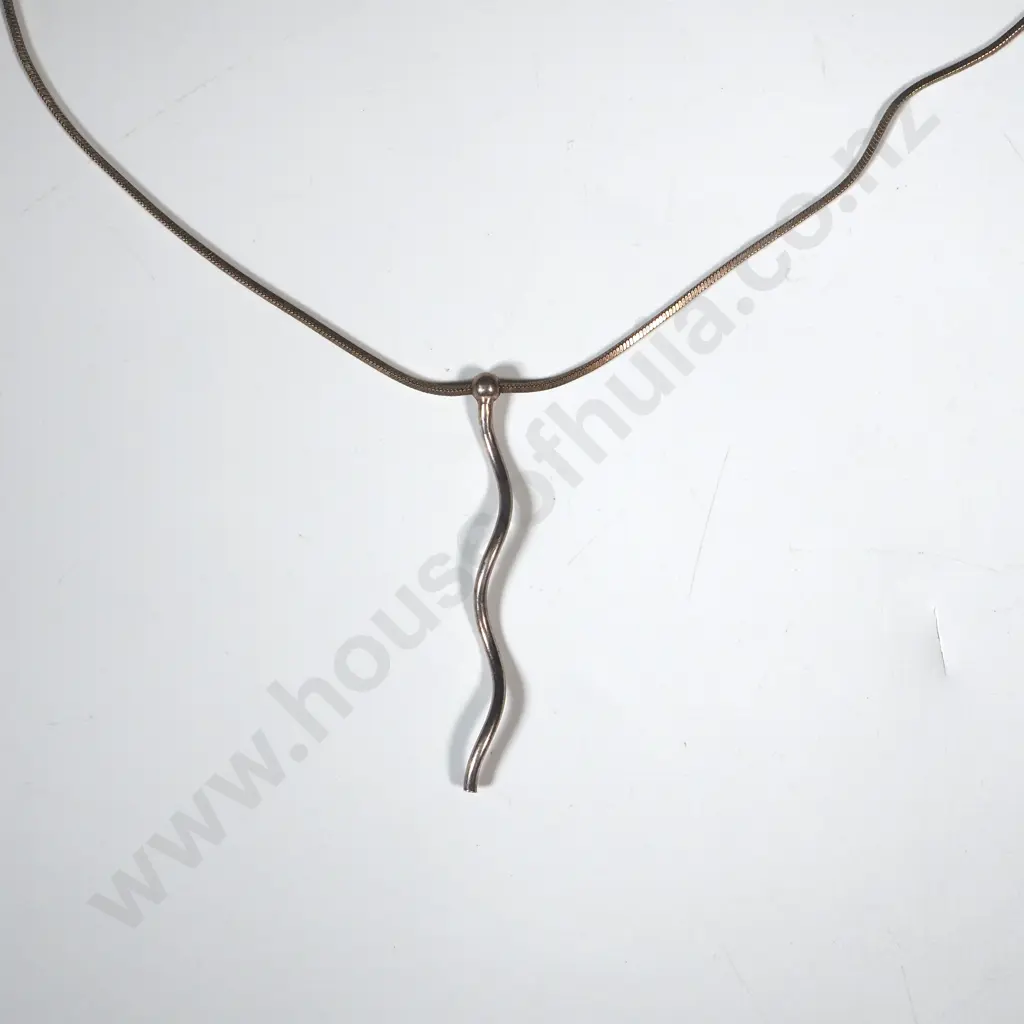 Sterling Silver Snake Chain With  Swirl Shaped Drop Pendant Image 1++