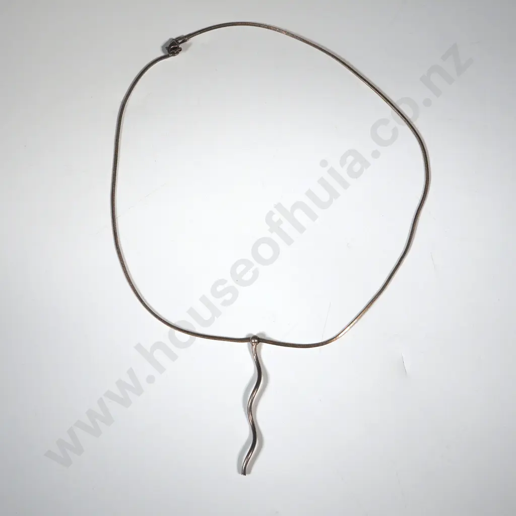 Sterling Silver Snake Chain With  Swirl Shaped Drop Pendant Image 1++