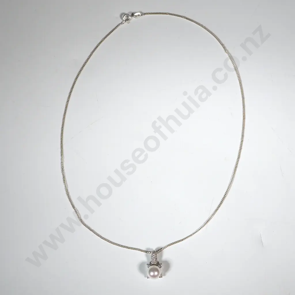 Single Pearl Pendant On a Sterling Silver Chain Image 1++