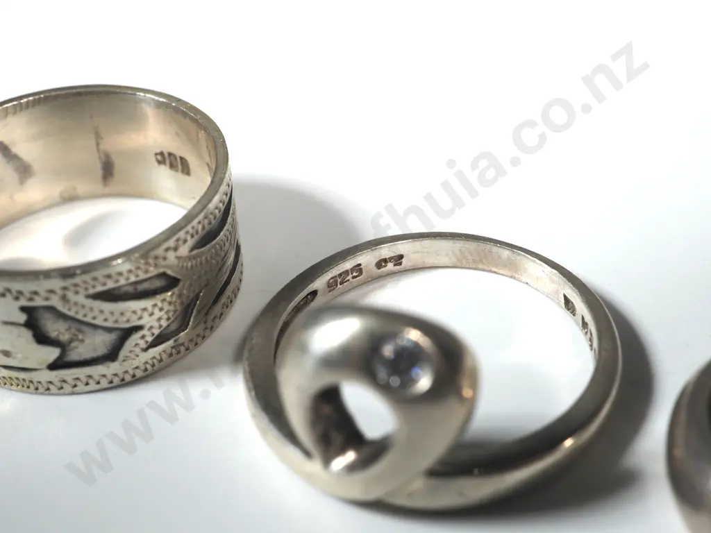 Four Sterling Silver Rings. One White Stone  Channel Set Image 1++