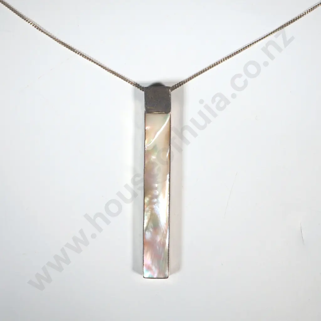 Sterling Sterling Necklace & Long Mother Of Pearl Bar Pendant Image 1++