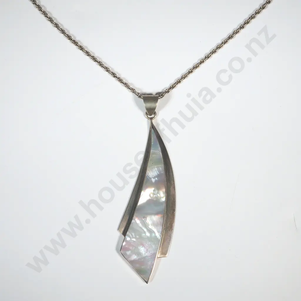 Large Modernist Mother Of Pearl Pendant On Chain Image 1++