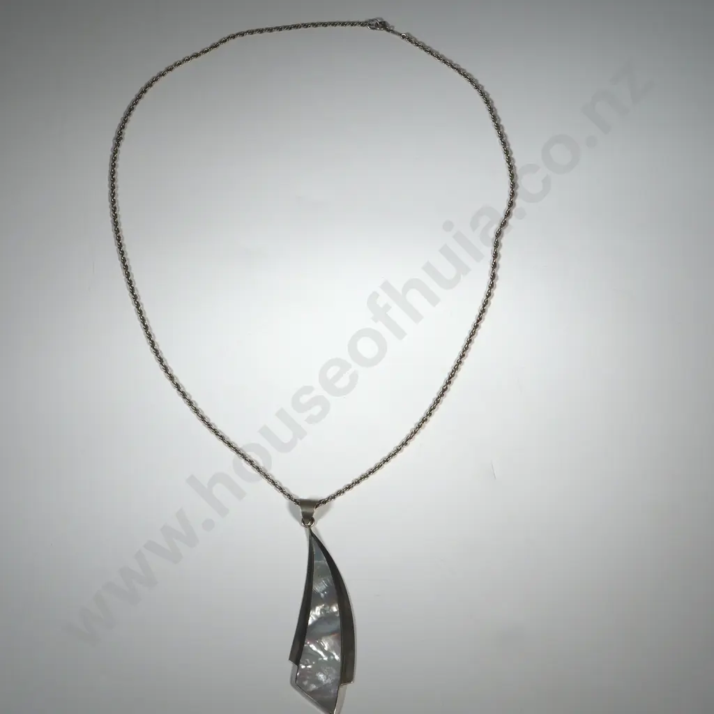 Large Modernist Mother Of Pearl Pendant On Chain Image 1++
