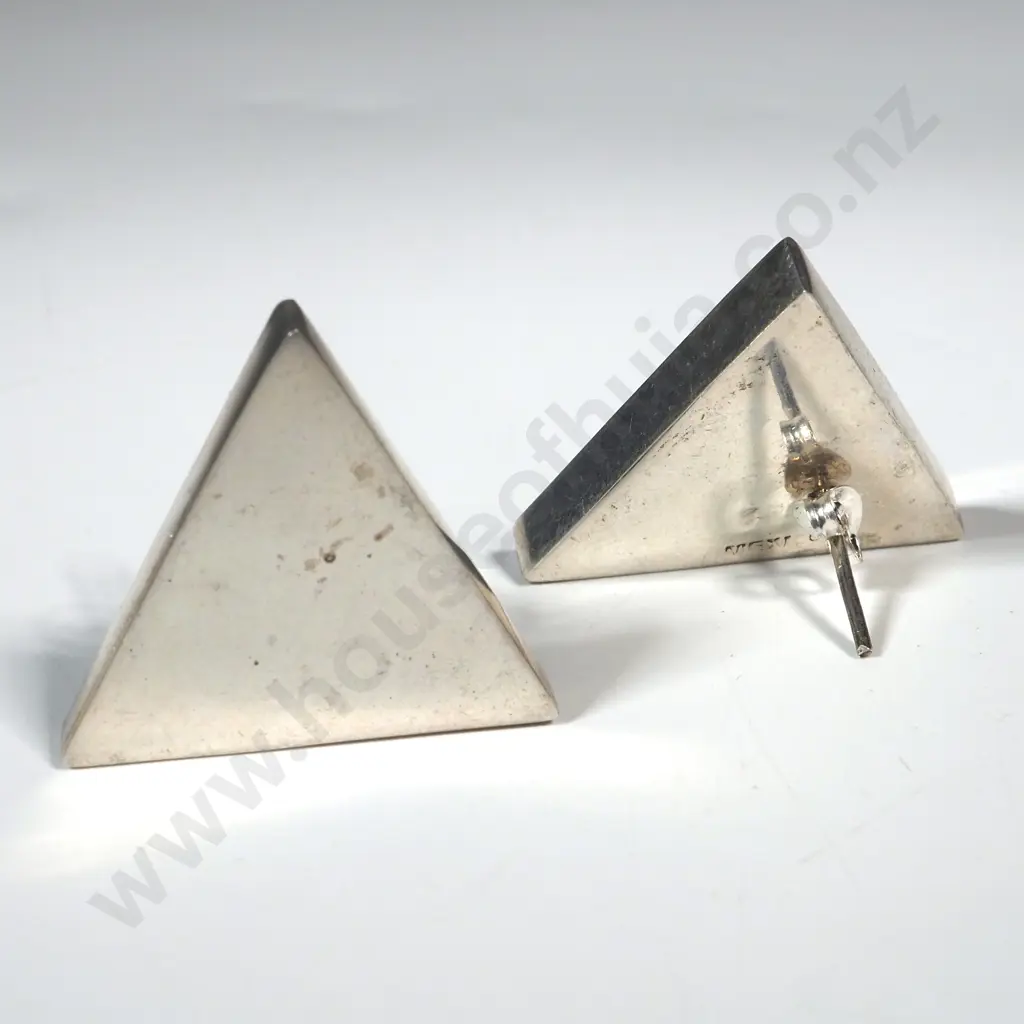 Pair Of Heavy Sterling Silver Triangular Shaped  Earrings. Image 1++