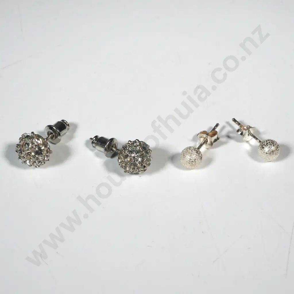 Two Pair Of Sterling Silver Ornate Stud Earrings Image 1++