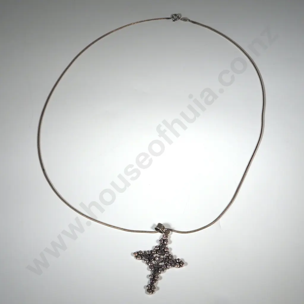 Large Sterling Silver Amethyst Cross On Chain Image 1++