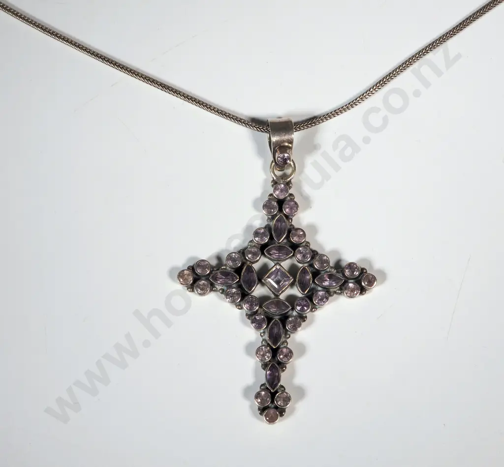 Large Sterling Silver Amethyst Cross On Chain Image 1++