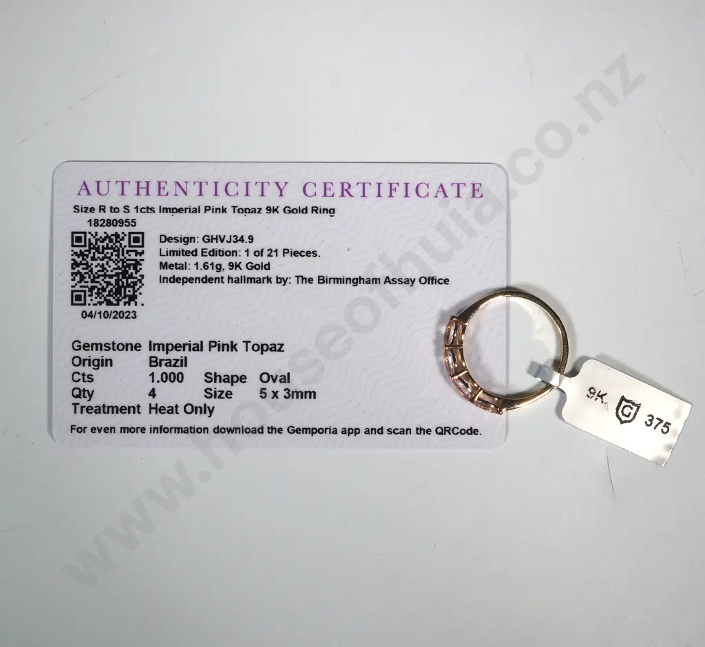 9 ct Gold Imperial Pink Topaz Ring. Image 1++