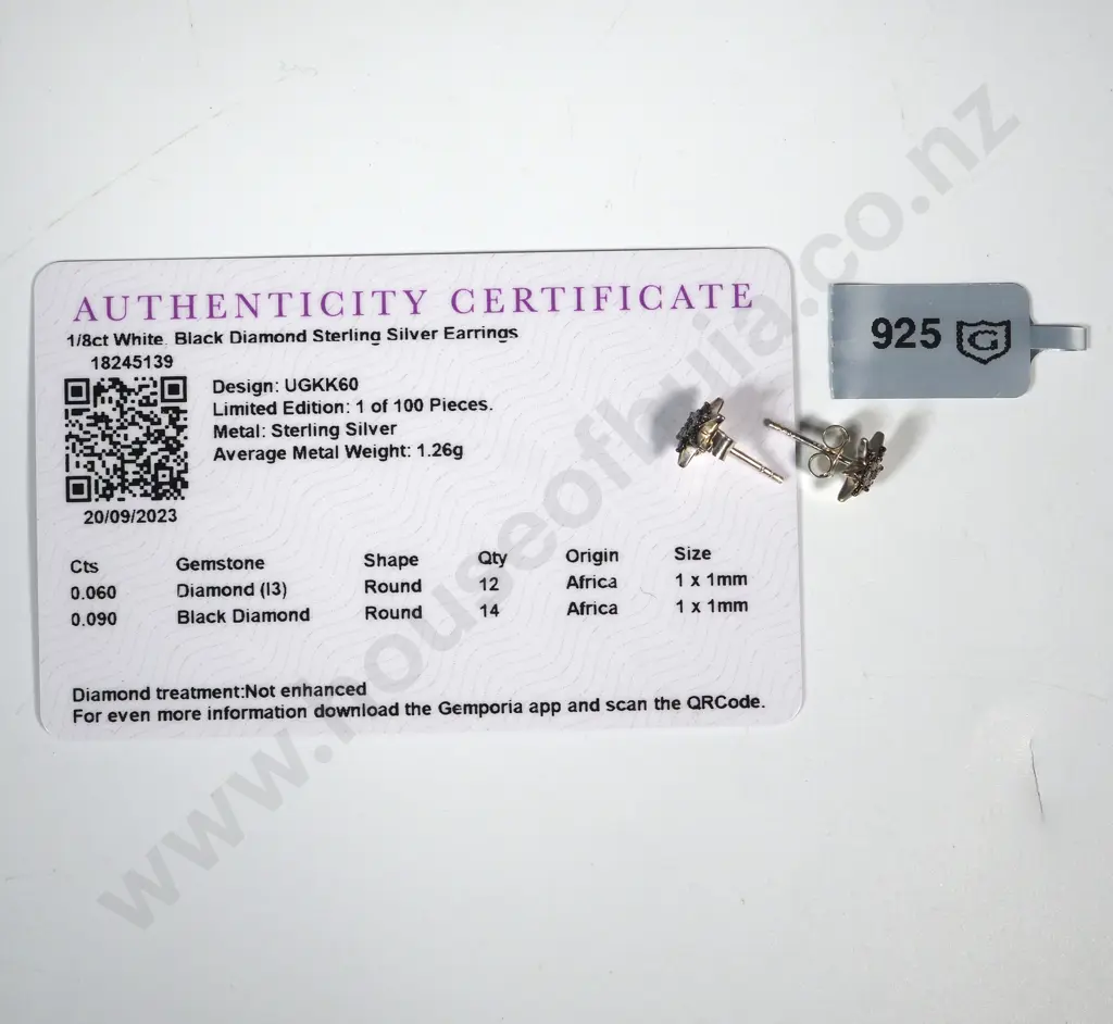 Pair Of Sterling Silver Star Shaped Black Diamond Earrings  Image 1++