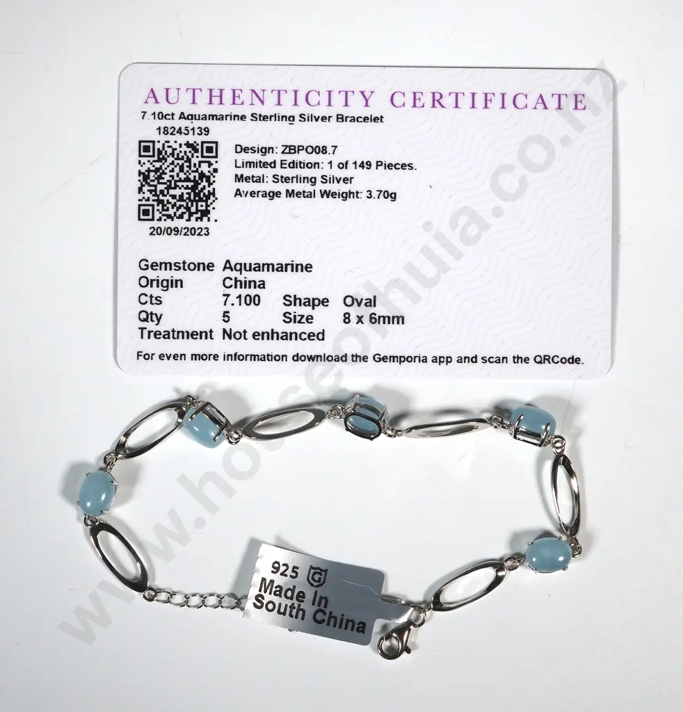 Sterling Silver & Five Stone  Aquamarine Bracelet  Image 1++