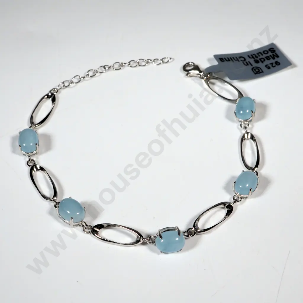 Sterling Silver & Five Stone  Aquamarine Bracelet  Image 1++