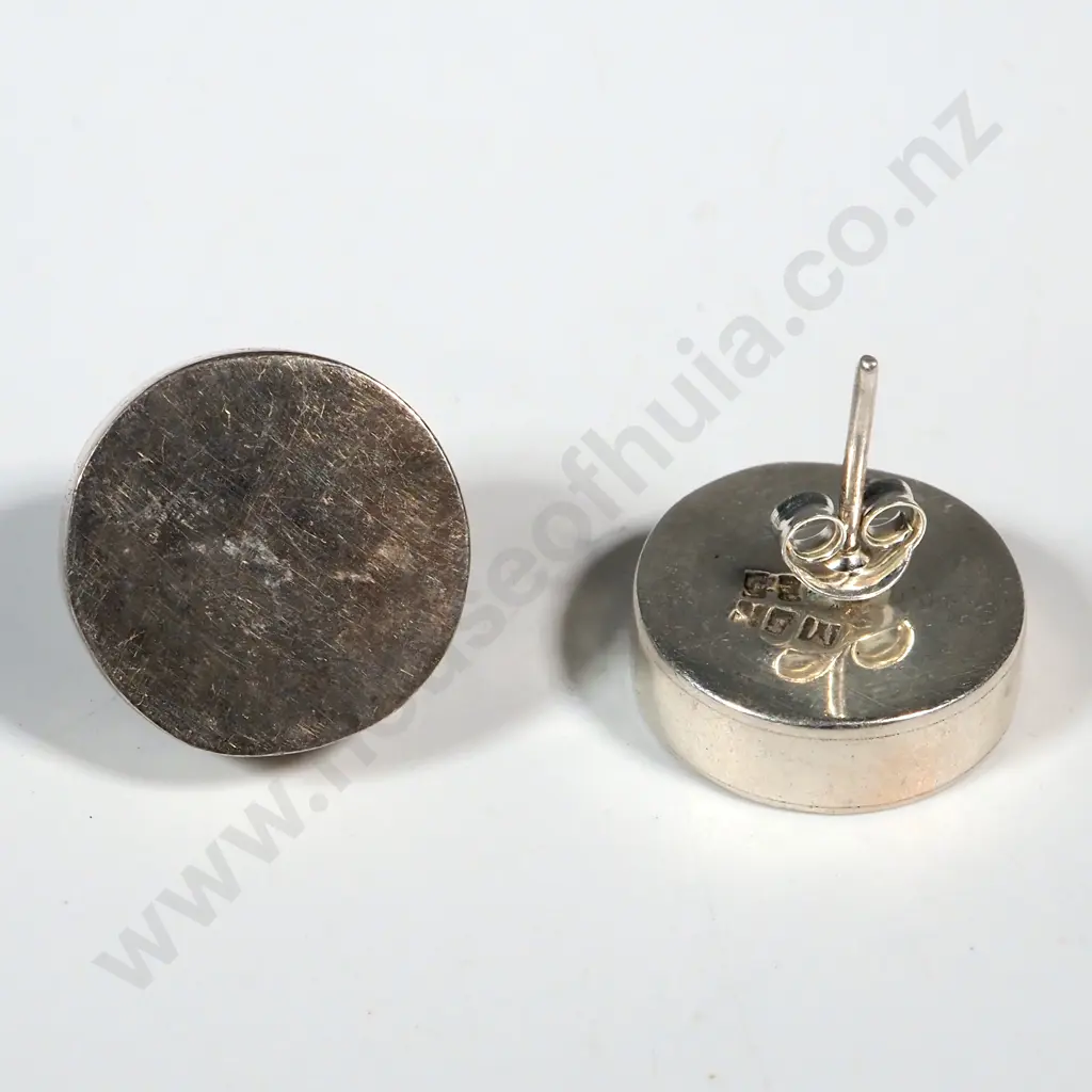 Pair Of  Solid Round Sterling Silver Earrings Image 1++