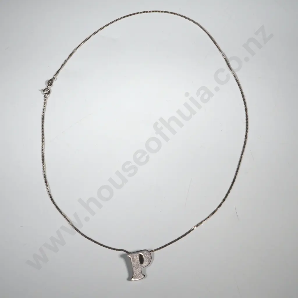 Sterling Silver  Pendant On Chain. The Pendant In The Form Of The Initial "P" Image 1++