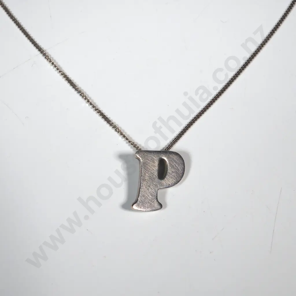 Sterling Silver  Pendant On Chain. The Pendant In The Form Of The Initial "P" Image 1++