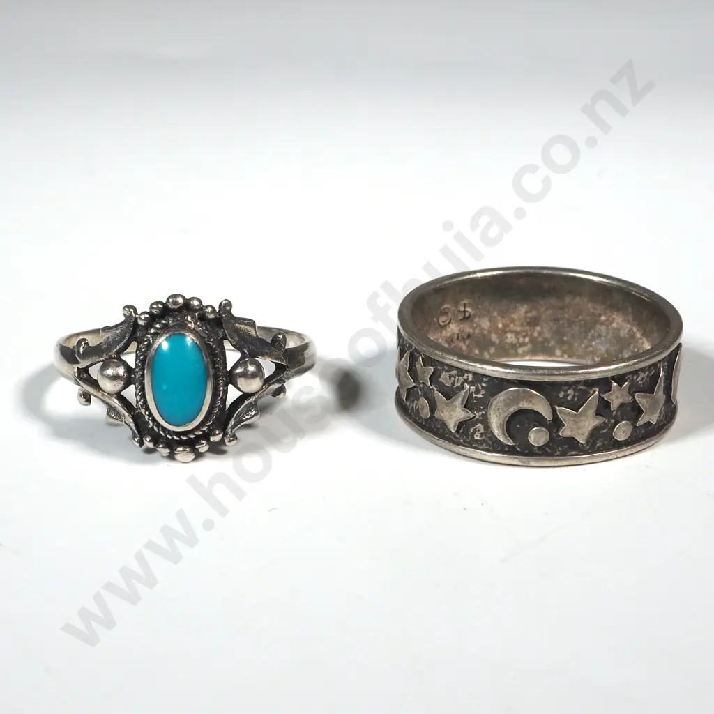 Sterling silver turquoise ring and sterling moon and star ring Image 1++