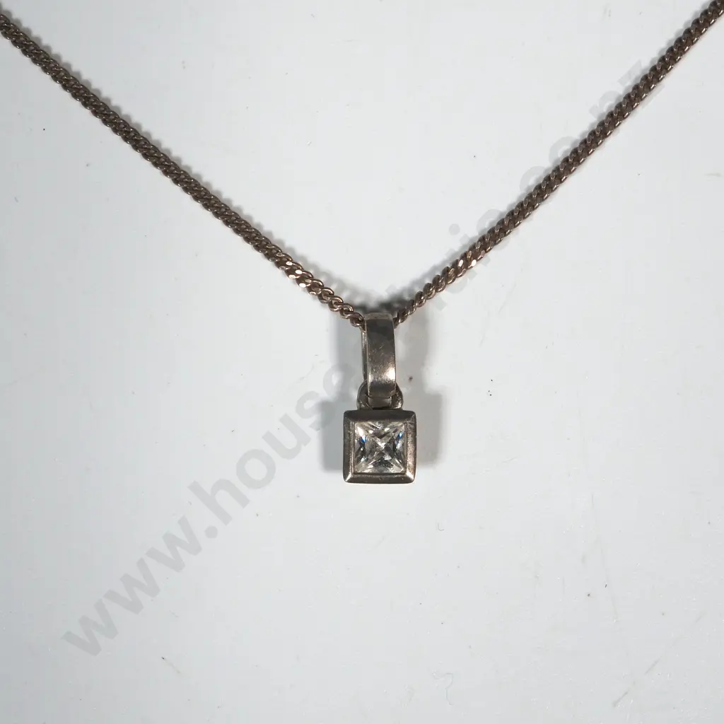 Sterling Sterling Necklace & Square White Stone Pendant Image 1++