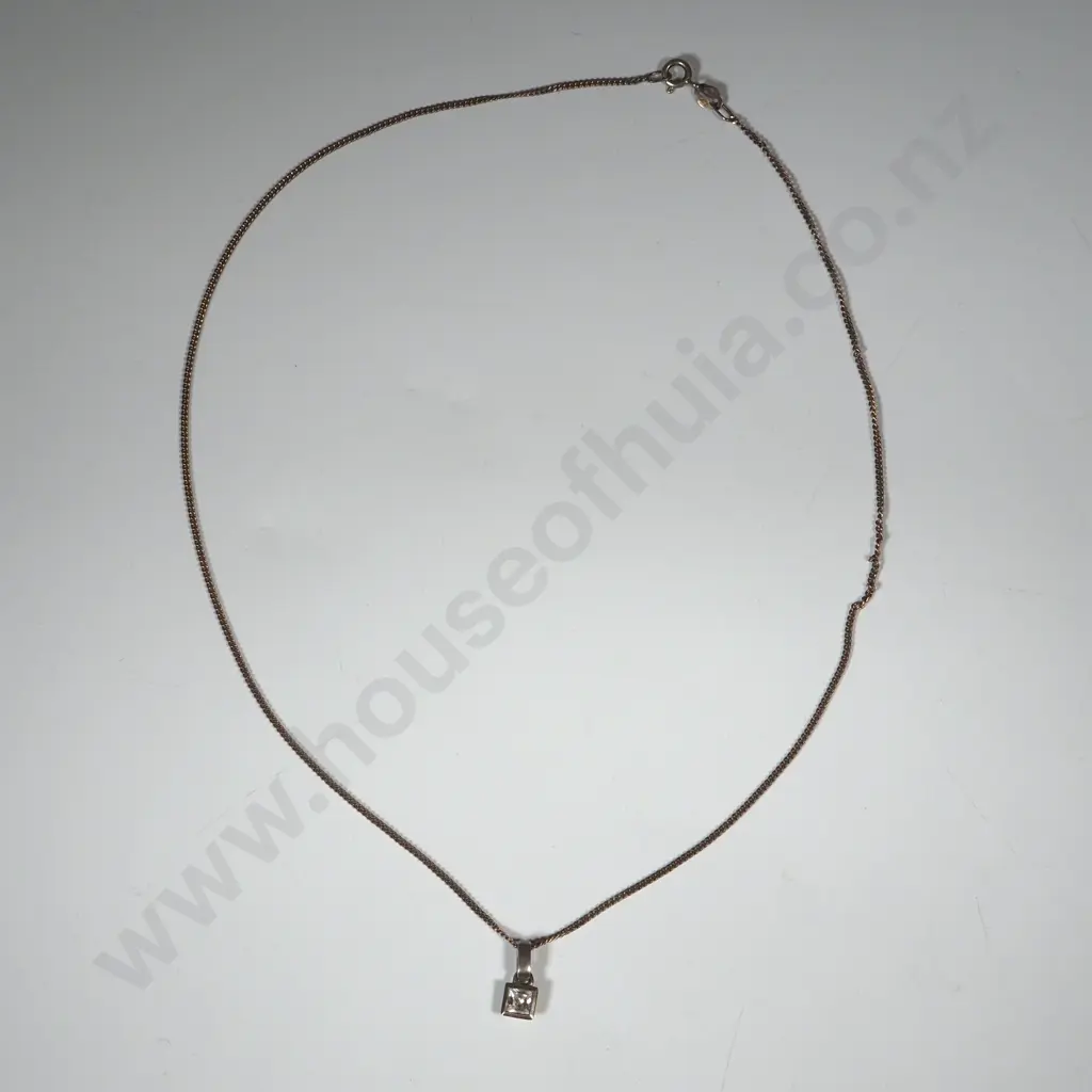 Sterling Sterling Necklace & Square White Stone Pendant Image 1++