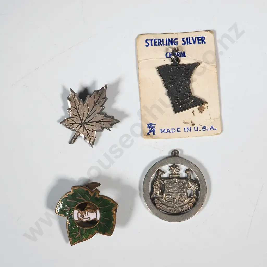 Sterling Silver Australian Coat of Arms, Minnesota Charm and Maple leaf, & Enamel Maple Leaf. Image 1++