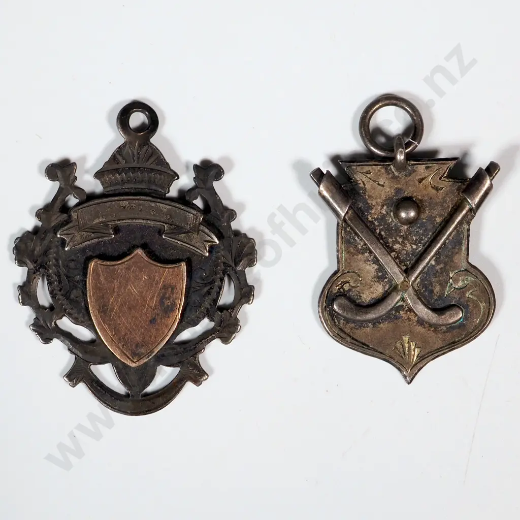 Two Sterling Silver Fob Medals one for hockey, the other, gold front, not inscribed Image 1++