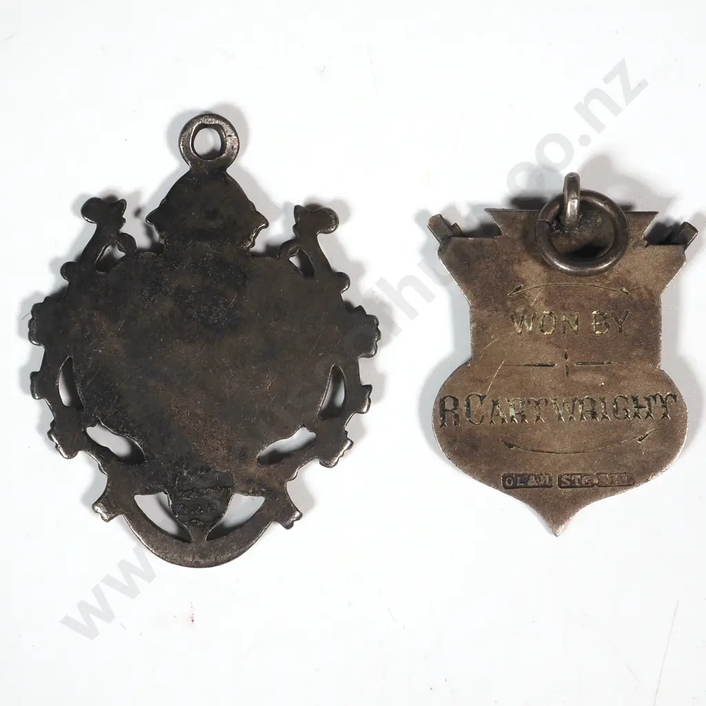 Two Sterling Silver Fob Medals one for hockey, the other, gold front, not inscribed Image 1++