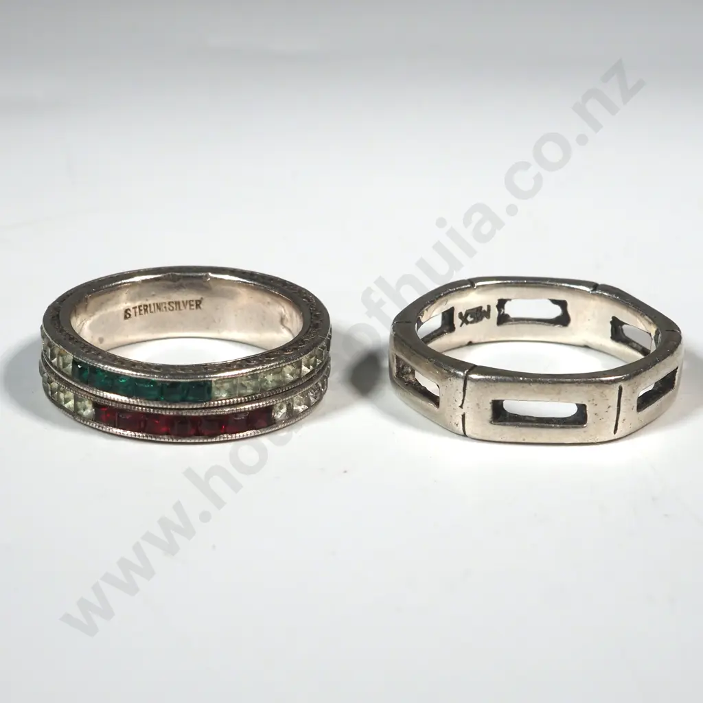 Sterling silver hexagonal ring and a sterling coloured gemstone ring Image 1++