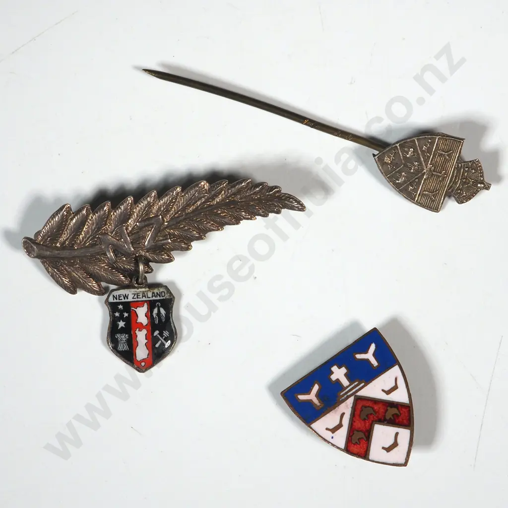 Sterling Silver New Zealand Fern Pin & Two Canterbury Pins Image 1++