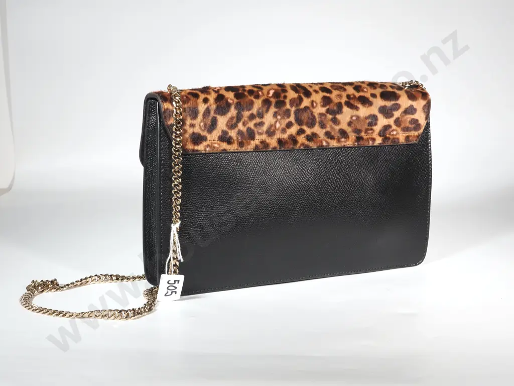 Furla Clutch w/ Chain & Leopard Cow Skin Flap Image 1++