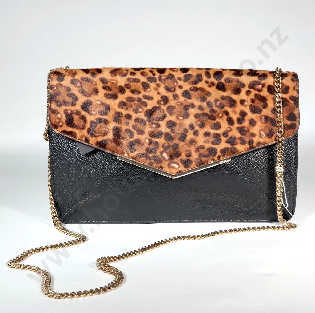 Furla Clutch w/ Chain & Leopard Cow Skin Flap Image 1++