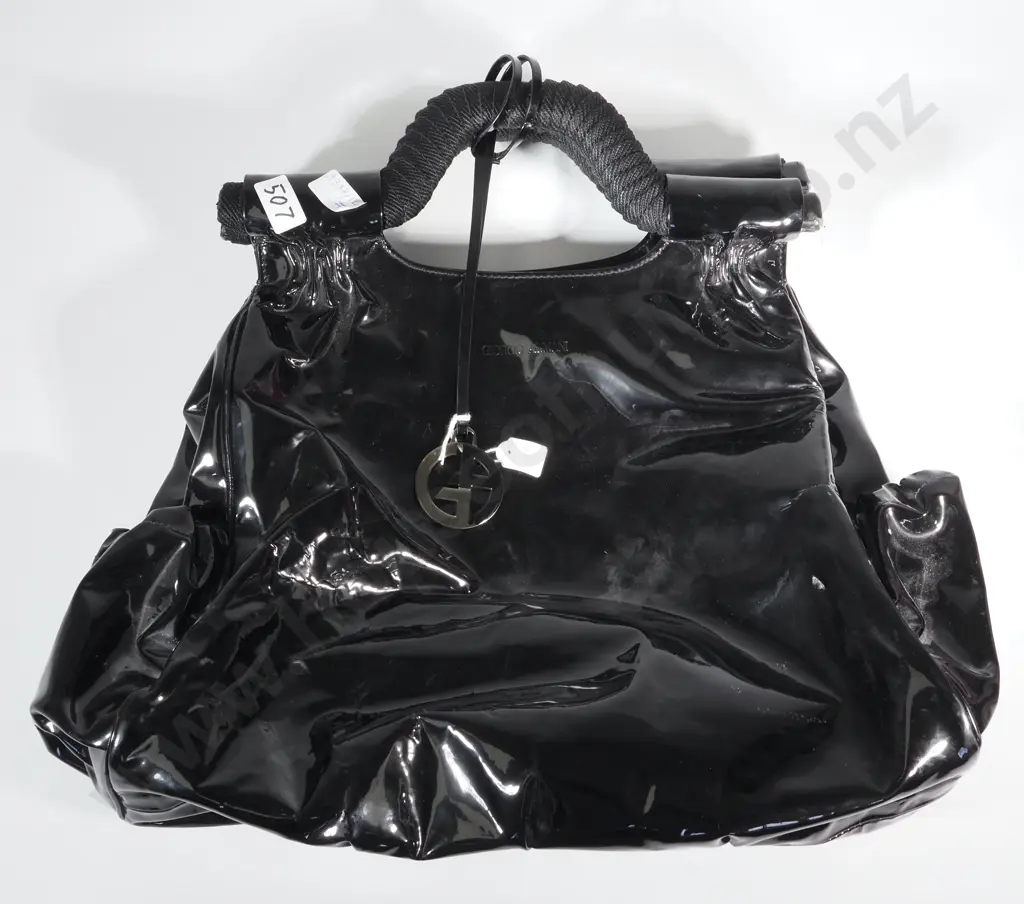 Giorgio Armani Patent Leather Rope Style Handle Handbag Image 1++