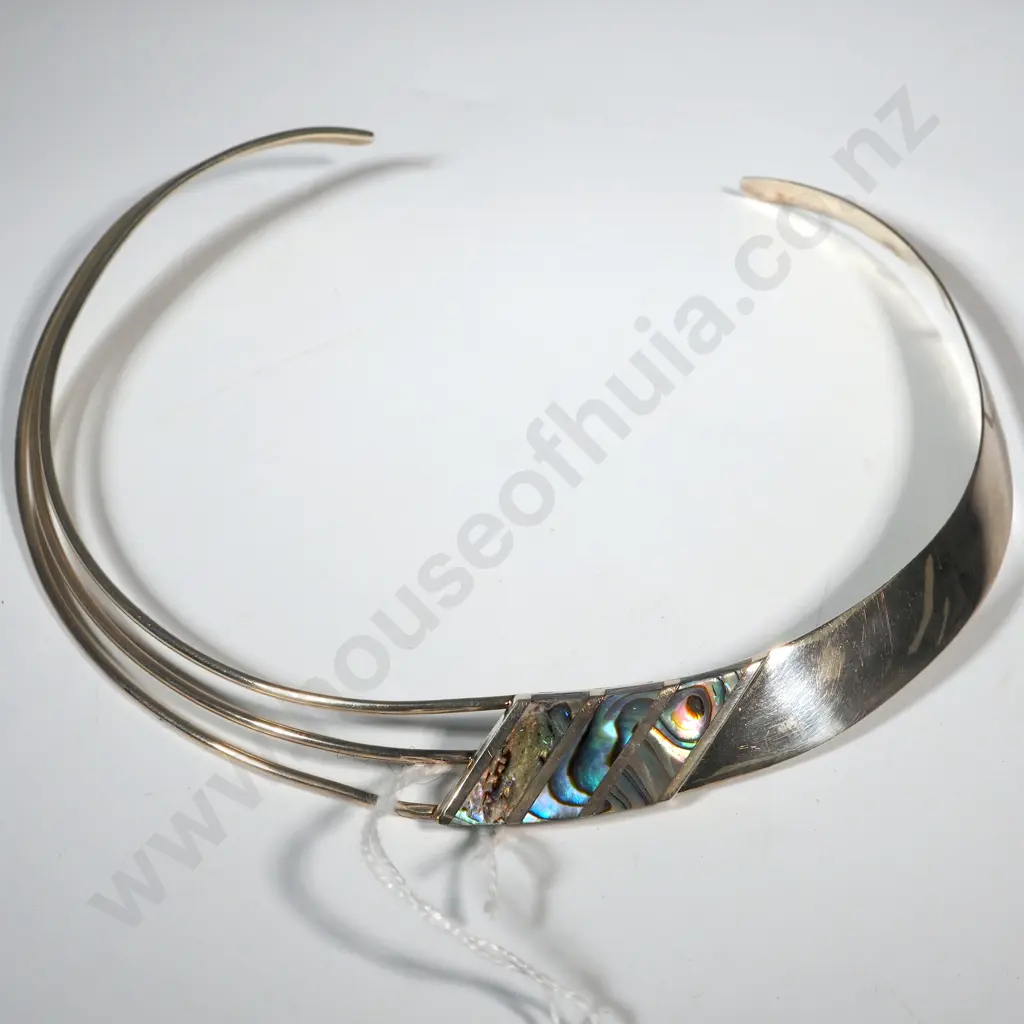 Sterling Silver & Paua Shell Collar. Stamped 925  Image 1++