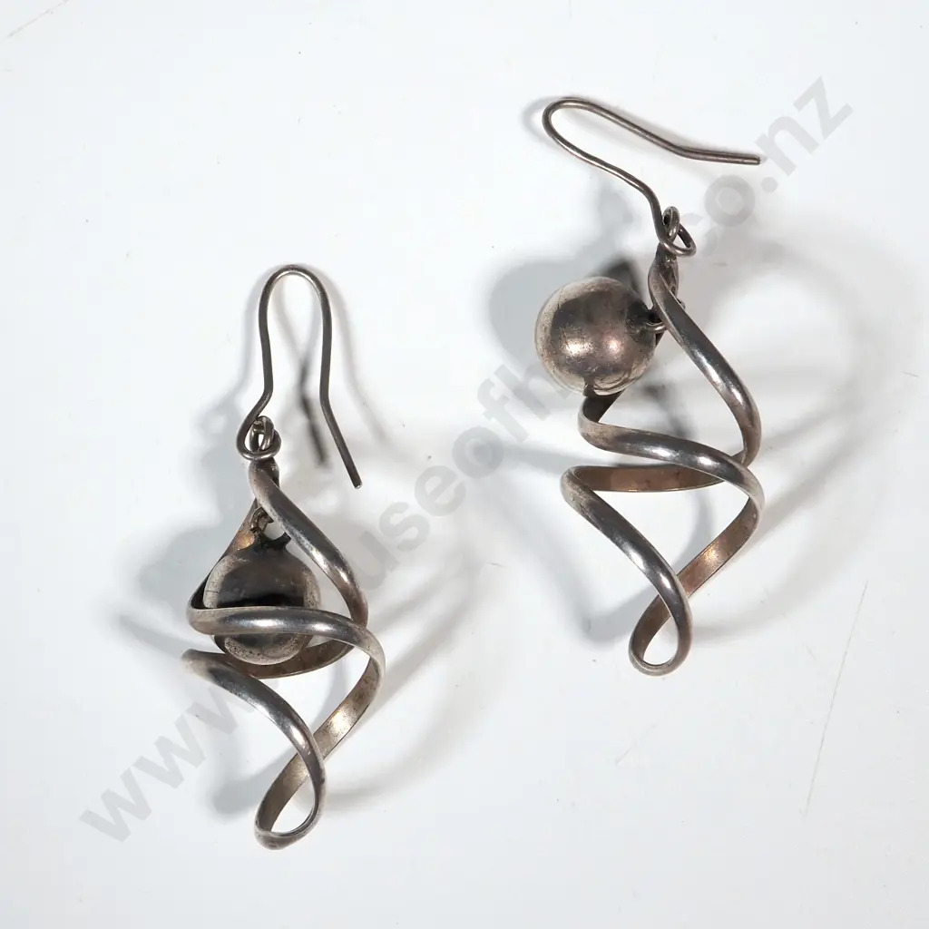 Sterling Silver Spiral & Ball Drop Earrings Image 1++
