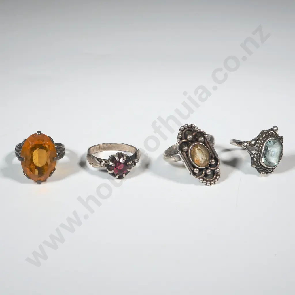 Four Sterling Silver Rings with Coloured Stones. One A/F Image 1++