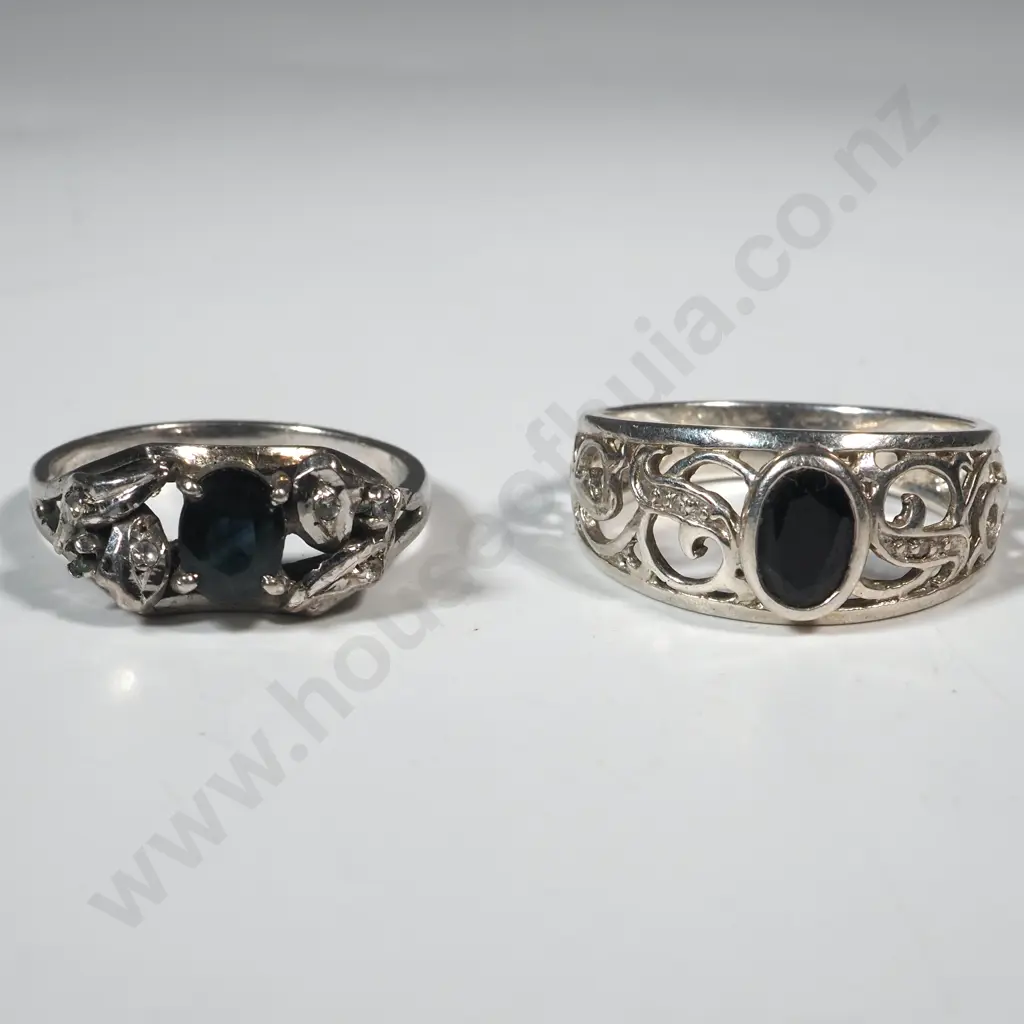 Two Sterling Silver & Sapphire Rings.  Image 1++