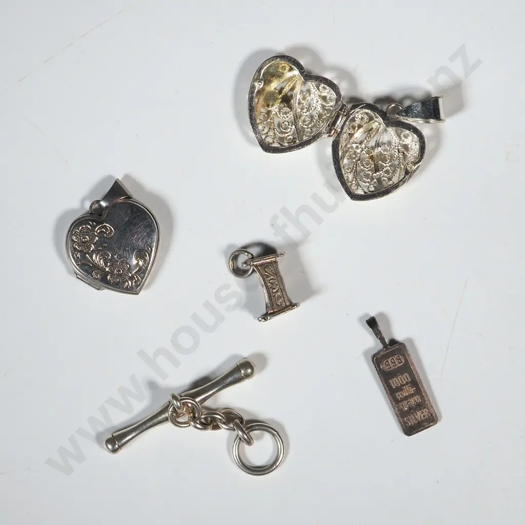 Two Sterling Silver Pendants, Cradle Charm & Silver Ingot Charm  & T - Bar . Both Pendants are Heart Shaped Image 1++