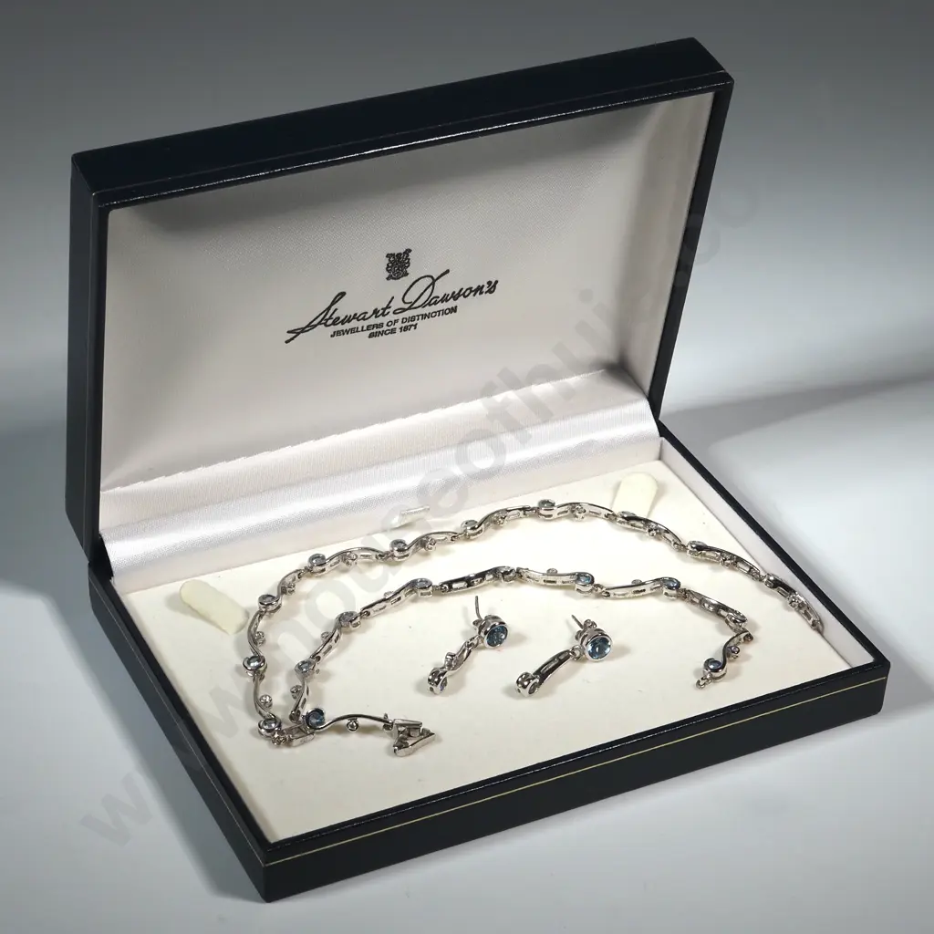 Sterling Silver Blue Stone Necklace & Earrings. The Necklace Can Be Divided Into Two & Become A Bracelet. Stewart Dawson Image 1++