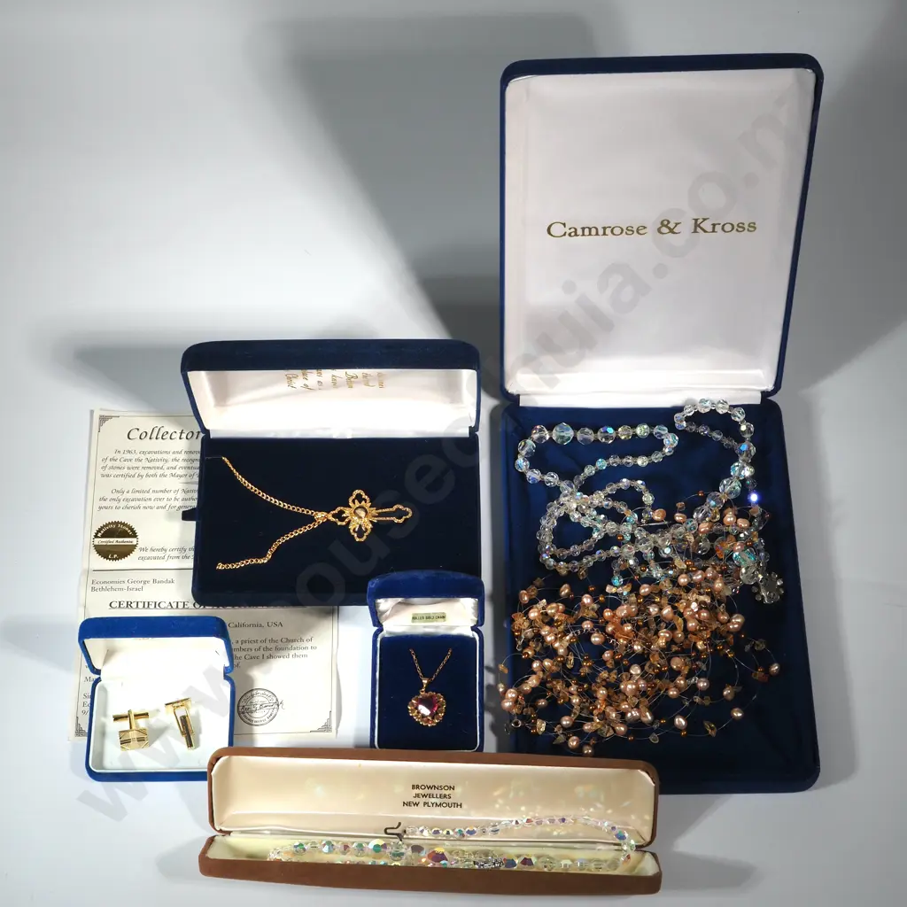 Five Boxes Of Jewellery Including A Heart Shaped Pink Stone Pendant On A Rolled Gold Chain, Exquisite Crystal Necklace,  Image 1++