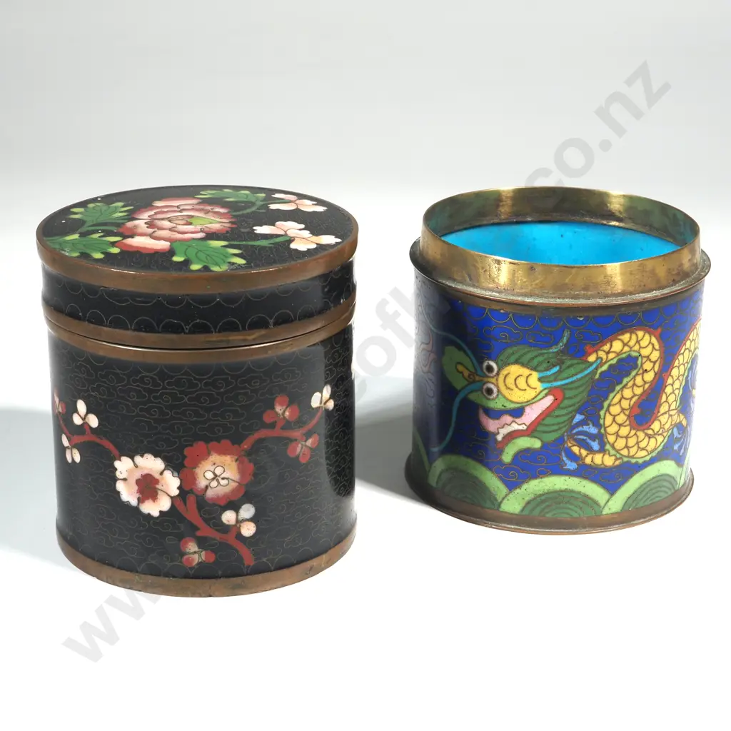 Vintage Black Cloisonne Circular Box  Image 1++