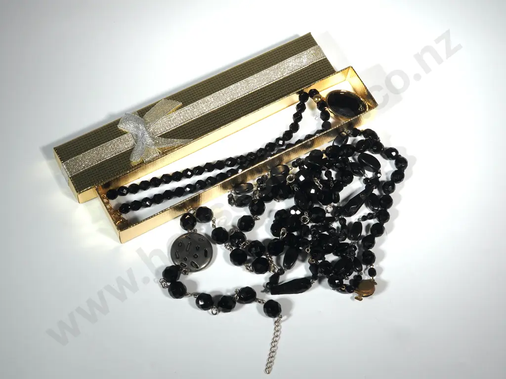 Selection Of Black Bead Necklaces. One MIB Image 1++