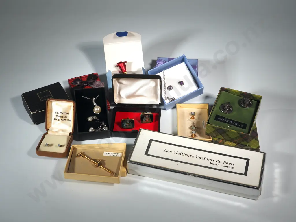 Collection of Costume Jewellery Including Horse Related Tie Slide, Earrings, Cufflinks, Rose Brooch, Chains & Pendants.  Image 1++