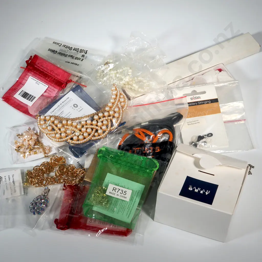 Collection Of Jewellery To Include Silvertone & Garnet Earrings, Faux Pearl Choker, Magnetic Necklace Buddies, Emerald Image 1++