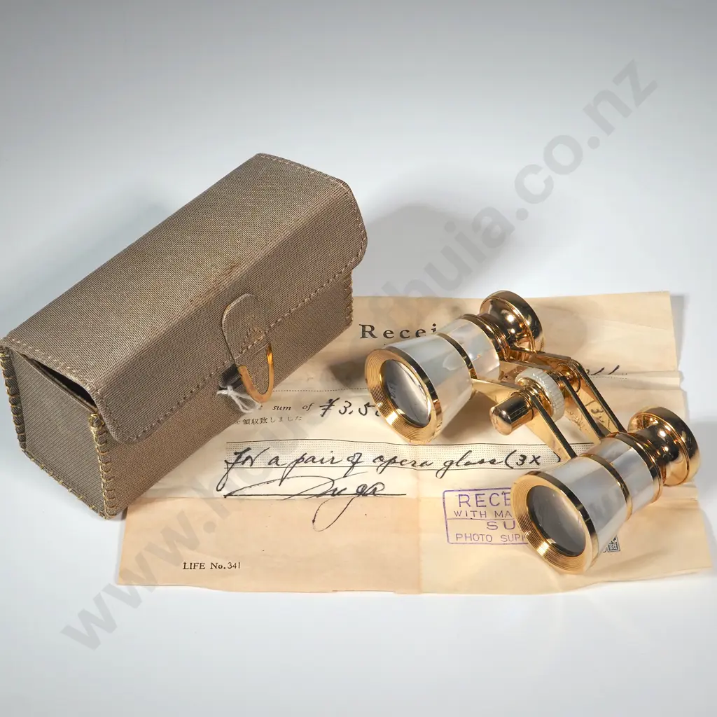 Pair Of Mignon Mother Of Pearl x 3 Opera Glasses In Case  Image 1++