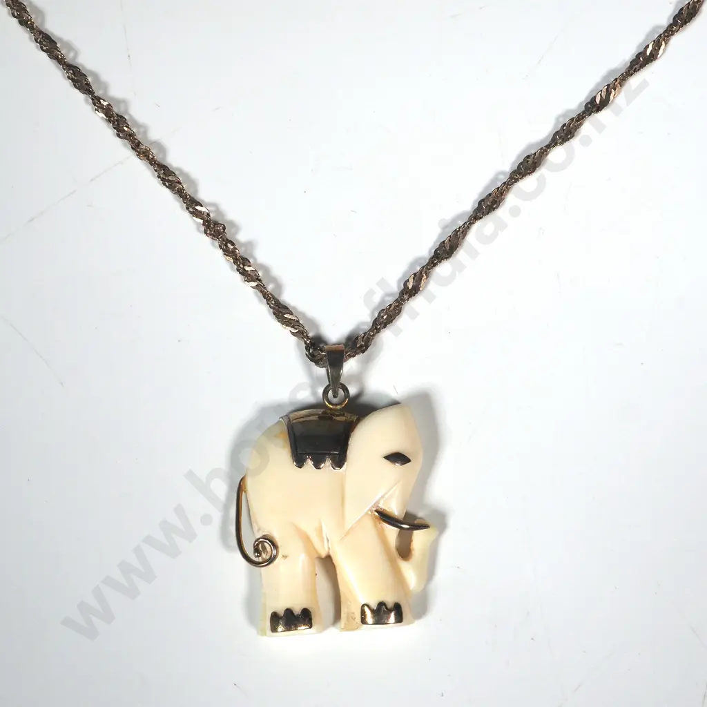 Ivory Elephant With Silver Enhancement On A Sterling Chain  Image 1++