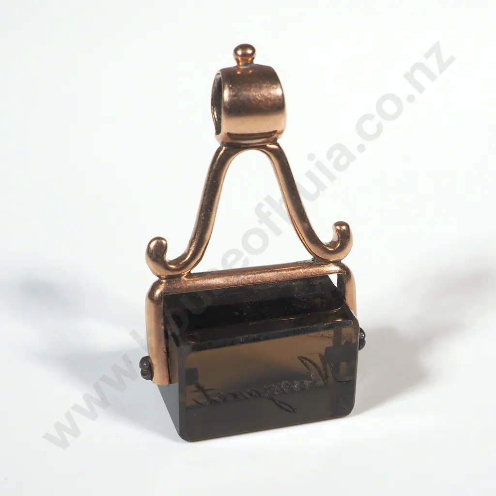 9ct Rolled Gold Swivel Fob With Rectangular Smokey Topaz Engraved "Margaret"  Image 1++