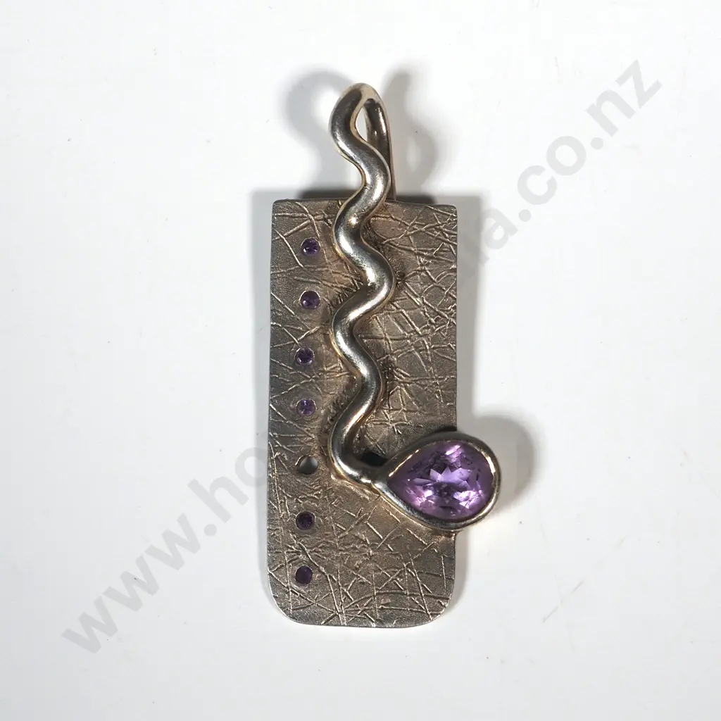 Juvite Sterling Silver & Amethyst Modernist Pendant  Image 1++