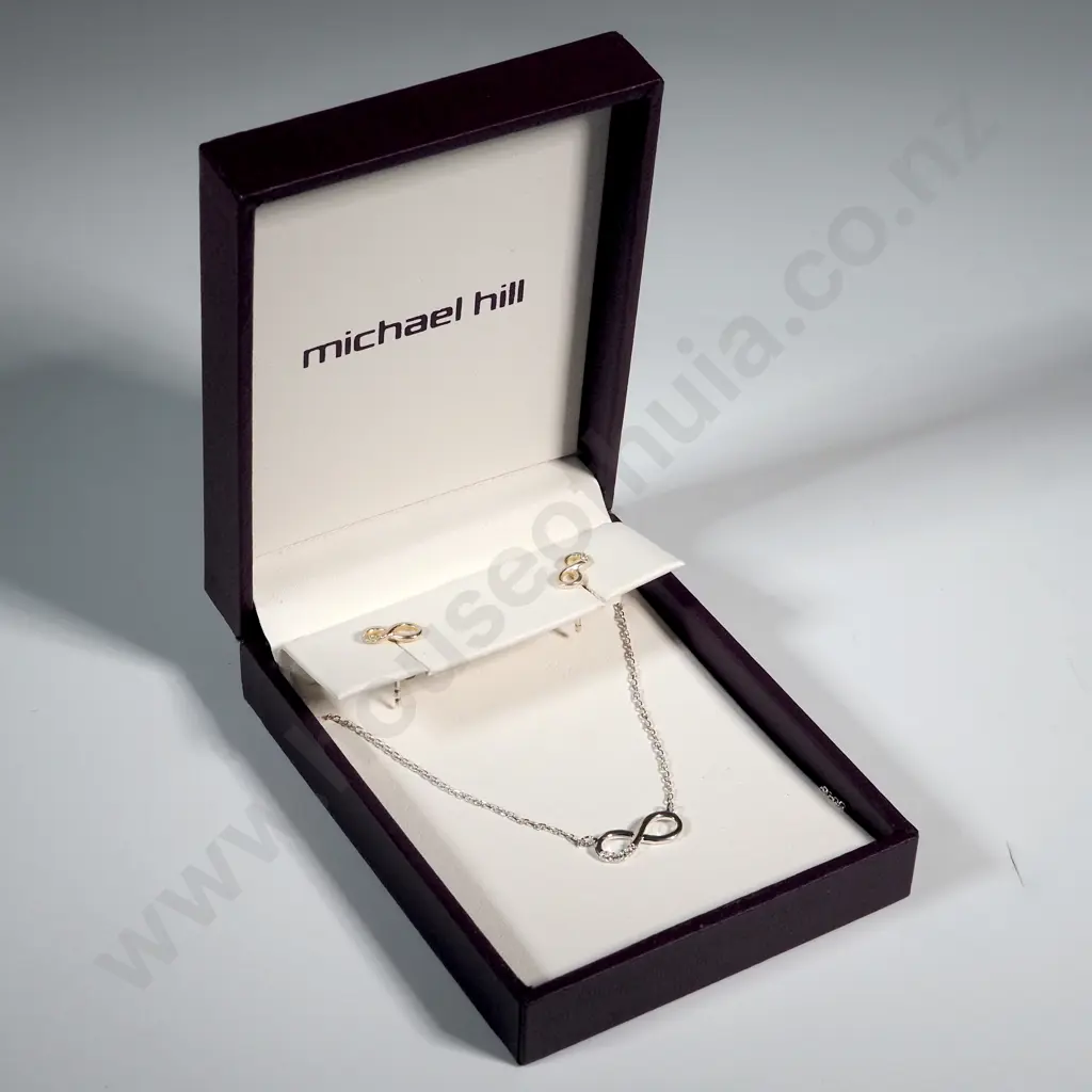 Boxed Michael Hill Infinity Necklace & Earrings Set with White Stones Image 1++