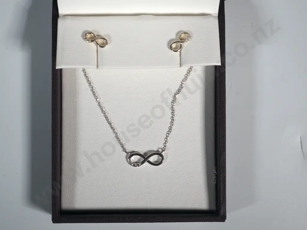 Boxed Michael Hill Infinity Necklace & Earrings Set with White Stones Image 1++