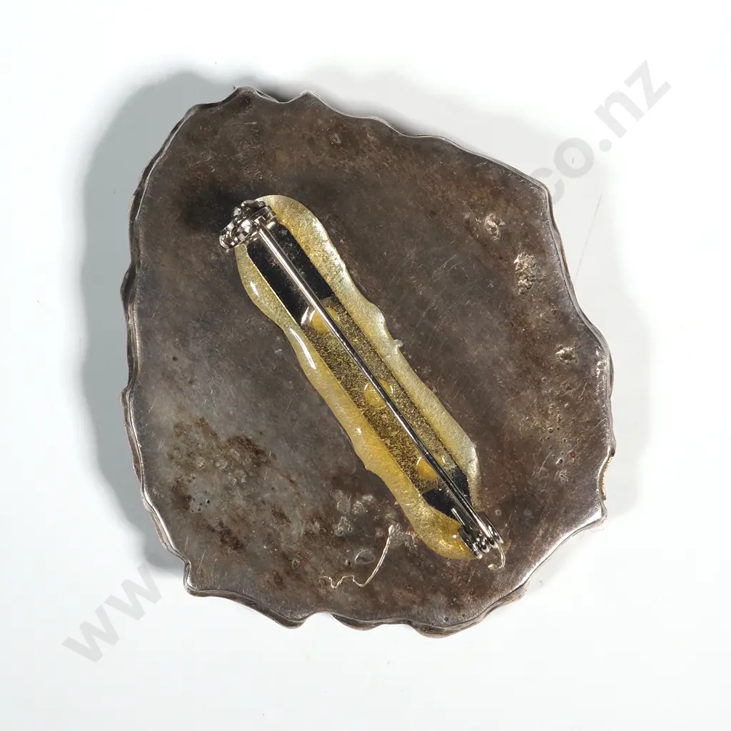 Abstract Sterling Brooch with Polished Stone Image 1++