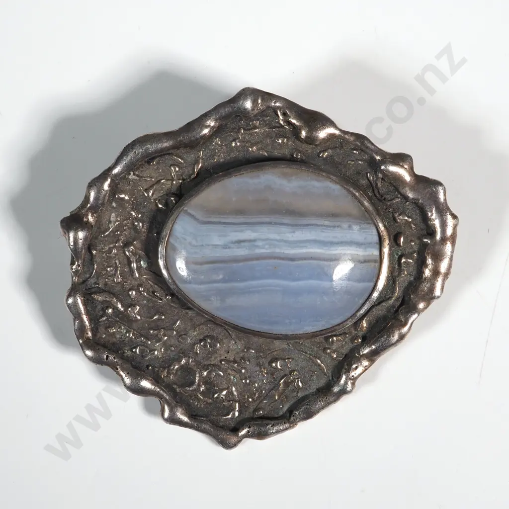 Abstract Sterling Brooch with Polished Stone Image 1++