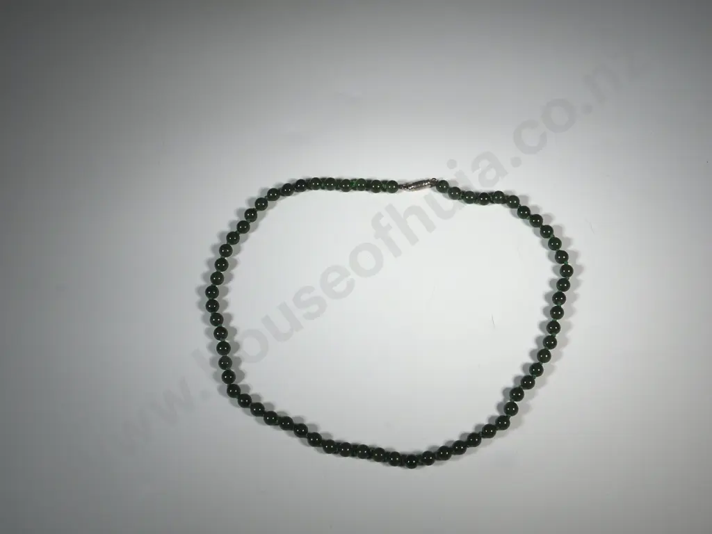 Greenstone Bead Necklace - Hand Knotted Image 1++