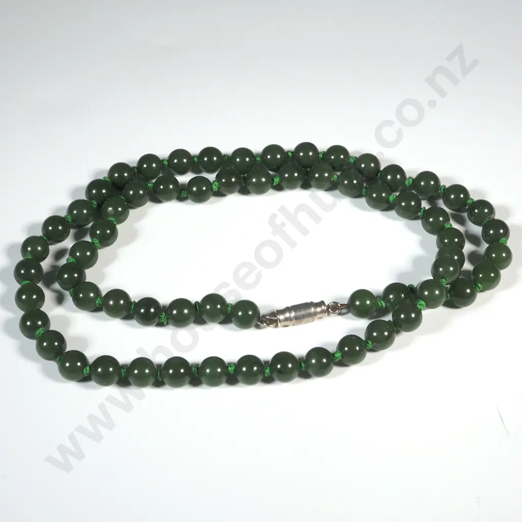 Greenstone Bead Necklace - Hand Knotted Image 1++